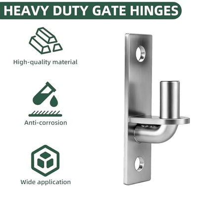 2 Pack(4pcs) Wall Mount Gate Hinges,Set with 5/8" Hinge Pin for Farm Gates, Chain Link Fence Gate, Capacity up to 600lbs(Screws Included)