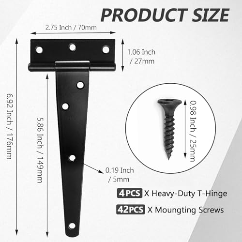 Murtenze 4PCS 6 Inch T-Strap Barn Door Hinges Black - color: Black, size: 6 Inch - 4Pack