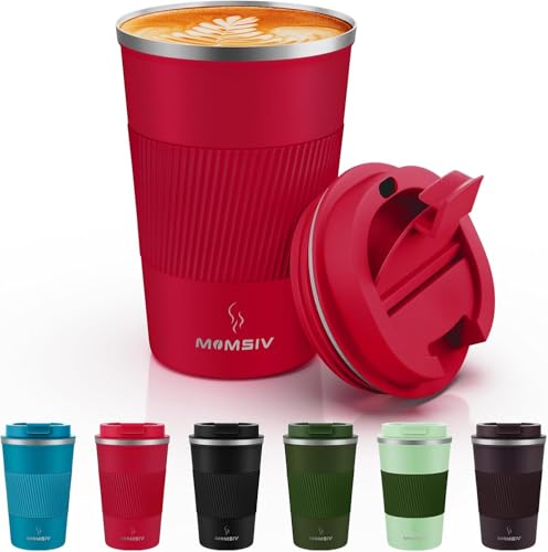 MOMSIV 12oz Travel Coffee Mug, Insulated Coffee Cup with Leakproof Lid Red - color: B-Red-12oz
