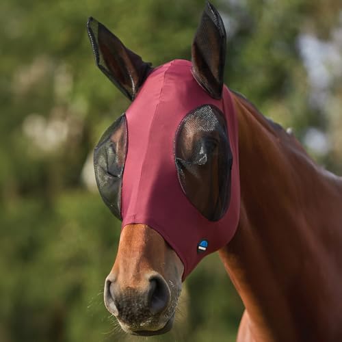 WeatherBeeta ComFiTec Stretch Fly Mask with Ears, Burgundy/Black, Medium - color: Burgundy/Black, size: M