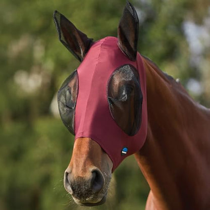 WeatherBeeta ComFiTec Stretch Fly Mask with Ears, Burgundy/Black, Medium - color: Burgundy/Black, size: M