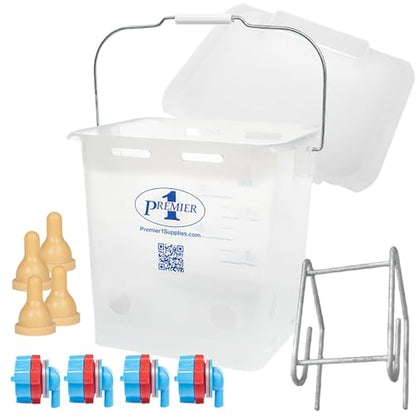 Premier 1 Lamb 'N' Goat Kid Prima Orphan Feeding Bucket – 2.5 Gal, Square | 4 nipple holes. Square, see-through bucket for easy milk monitoring & cleaning. For orphan lambs & goat kids. - size: 2.5 Gallon Square - 4 Holes