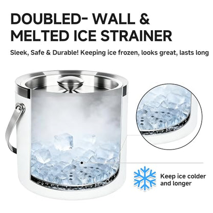 3L Insulated White Ice Bucket for Parties with lid for Cocktail Bar - color: White