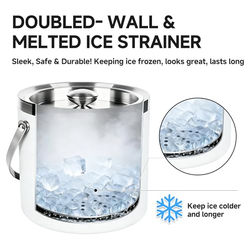 3L Insulated White Ice Bucket for Parties with lid for Cocktail Bar - color: White