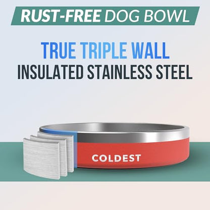 Coldest Dog Bowl - Anti Rust Metal, Non Slip, 3 Layers Insulated Stainless Steel Dog Bowls - Spill Proof & Heavy Duty - Water Bowl for Dogs, Cats & Pets, Dish Washer Safe (21 oz, Red) - color: Crimson Red, size: 21 oz