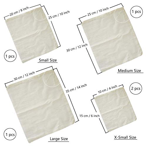 AUXIN Nut Milk Bags, 100% Cotton Cheesecloth Bags, Yogurt/Coffee/Tea Strainer, Reusable Almond/Oat Milk, Juice, Cold Brew Coffee, Food Grade, Reusable Washable Strainer (Mixed Size, 5 Pack) - size: Mixed Size, 5 Pack