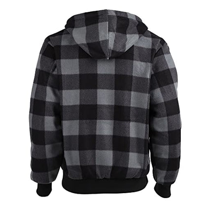 Facitisu Winter Heavy Warm Sherpa Lined Fleece Plaid Flannel Jacket Men Plus Size S-5XL Big&Tall Mens Coat - color: H-grey, size: Medium