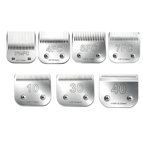 7PCS Dog Grooming Blades Compatible with Andis Dog Clippers | Dog Clipper Blades compatible with Oster A5 ,Wahl km10 Dog Clippers for Animal Dog Cat Horse,Stainless-steel Blade Sharp - size: Blades-007