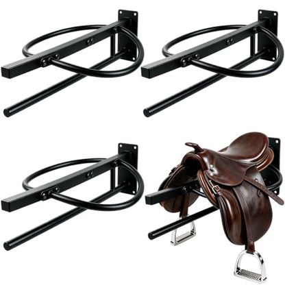 4 Pack Saddle Rack with Pad Bar, Wall Mounted Horse Saddle Stand | Heavy Duty Saddle Rack Detachable for English & Western Saddles, Saddle Pad Rack for Horses Blanket, Accessories Storage