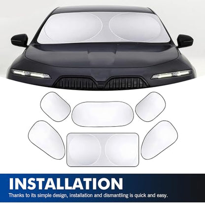 6 PCS Windshield Sun Shade, Privacy Protection Sunscreen Heat Window Cover, Automobile Protective Kit, Universal for Most Cars, Trucks and Vans (Silver)
