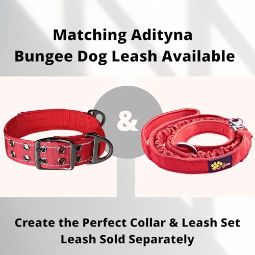 ADITYNA Heavy Duty Red Dog Collar for Medium Dogs with Traffic Handle - color: Red, size: Medium: Fit 15-19" Neck