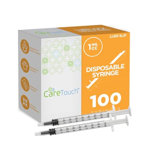 Care Touch 1ml Syringe Only - 100 Sterile Syringes (No Needle) (1ml Luer Slip Tip, 100),100 Count (Pack of 1) - size: 1 ml