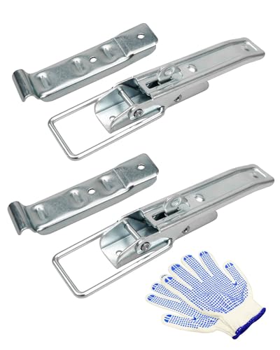 2Pcs Utility Trailer Lift Gate Latches Fit for RV Camper Travel Trailer | High Strength Steel Trailer Gate Pull Latch Lock Kit with Gloves, Heavy Duty Hasp Handles for RV Travel Trailer