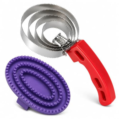 4-Ring Curry Comb & Purple Rubber Brush Set for Horses, Dogs & Livestock - color: Purple Kit