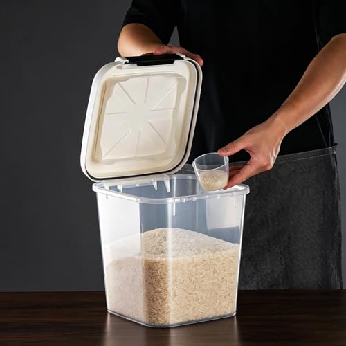 20-25 lbs Rice Container with Measuring Cup | 11Qt/11L Large Airtight Food Storage Rice Dispenser for Cereal Flour - BPA-Free PET for Kitchen Pantry Organization(25lbs)