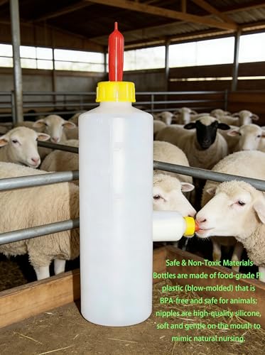 Goat Feeding Bottle Set, 400 ml Heavy-Duty Plastic Lamb Feeding Bottle, 2 Pack with 10 Silicone Nipples, Nursing Bottle for Lambs, Goats, Calves