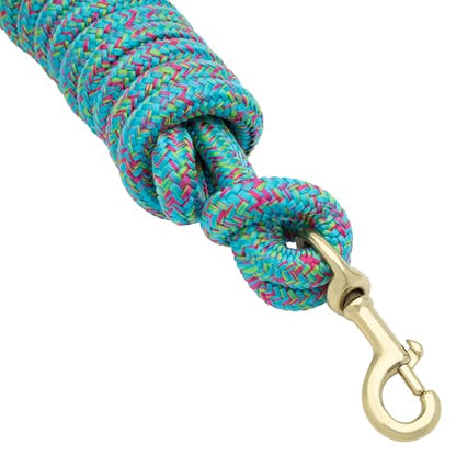 Weaver Equine 10' Horse Cowboy Lead Rope with Brass Snap - color: Sky Blue/Raspberry/Lime Green
