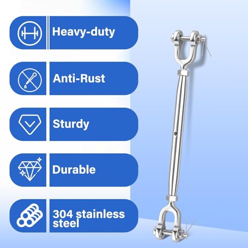 Turnbuckle, 2 Pack 1/4 (M6) 304 Stainless Steel Turnbuckle, 1600 lb WLL - size: 1/4 in (2pcs)