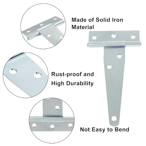 Murtenze 6Pack 4 Inch Silver T-Strap Shed Hinge - color: Silver, size: 4 Inch - 6Pack