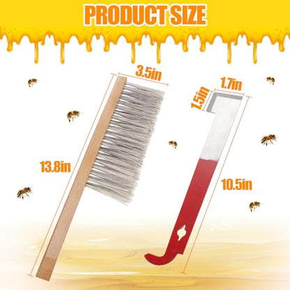 Acostop Bee Hive Tool Stainless Steel J Hook & Soft Brush for Beekeeping | 13.8" Natural Horsehair Beehive Brush, 10.5" Bee Frame Lifter and Scraper, Bee Keeping Starter Kit for Beekeepers