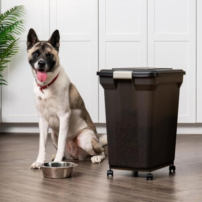 IRIS USA Dog Food Storage Container, Up to 58 lbs, Smoke Black, Made in USA - color: Smoke, size: 58 lbs