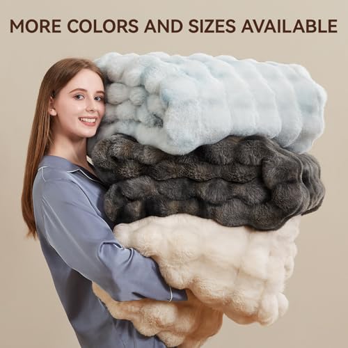 Anysay Faux Fur Throw Blanket, 1000GSM Fluffy Soft Bubble Blanket 50''*60'' - color: Grey, size: Throw