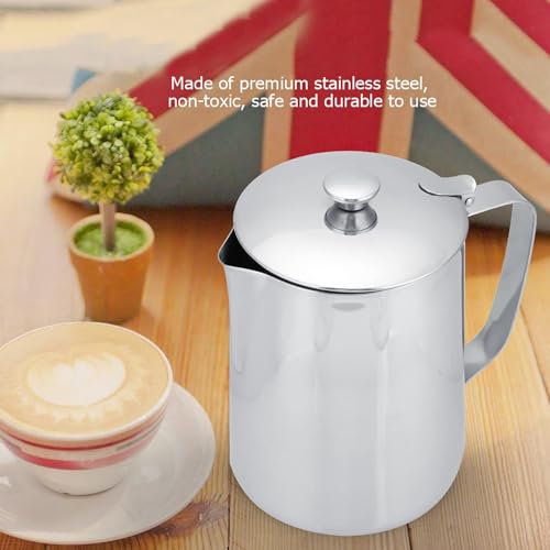 Milk Frothing Pitcher, 50.72oz Milk Frother Steamer Cup, Stainless Steel Coffee Cup Mug Milk Steaming Pitcher with Lid for Espresso Machines, Cappuccino, Latte Art (1500ML) - size: 1500ML