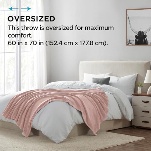 Brookstone Nap Plush Throw Blanket for Couch | Warm & Super Soft Blanket with Unmatched Heavy, Dense, and Ultra-Comfy Throw | Luxurious Drape, Cozying Up on a Sofa, Chair | Blush - color: Blush