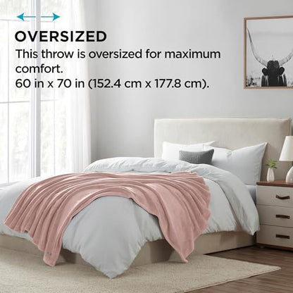 Brookstone Nap Plush Throw Blanket for Couch | Warm & Super Soft Blanket with Unmatched Heavy, Dense, and Ultra-Comfy Throw | Luxurious Drape, Cozying Up on a Sofa, Chair | Blush - color: Blush