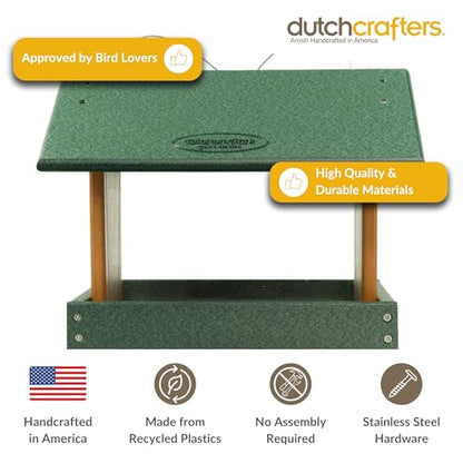 DutchCrafters Poly Hanging Hopper Bird Feeder, Large Hanging Bird Feeder for Outside, Outdoors - Amish American Made (Turf Green & Cedar) - color: Turf Green & Cedar, style: Hanging