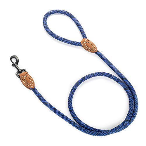 Mile High Life Dog Leash with Genuine Leather-Wrapped Ends, 4/5/6FT - color: Blue, size: 72 Inch-1/2"