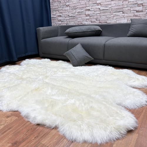 Champlus Genuine Australian Merino Sheepskin Rug, 5x7 ft Sheep Skin Rug, Lambskin Area Rug, 6-Pelt, White - size: 5' x 7' (Oblong)