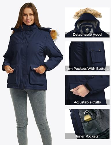 Wantdo Women's Waterproof Ski Jacket Windproof Winter Snow Coat Mountain Snowboarding Jackets Outdoor Fleece Parka - color: Navy, size: Medium