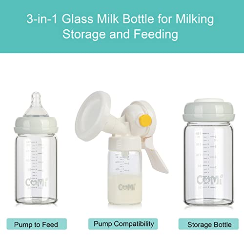 COMI Wide Neck Glass Breastmilk Collection n Storage Bottle, 6oz with Screw Ring Sealing Disk; Re-markable Sealing Disc. BPA Free, Fits Breast Pumps & Nipples (2 Pack Gray Lids) - style: 180ml 2GRAY