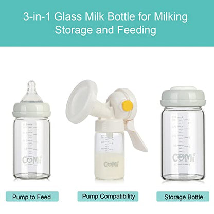 COMI Wide Neck Glass Breastmilk Collection n Storage Bottle, 6oz with Screw Ring Sealing Disk; Re-markable Sealing Disc. BPA Free, Fits Breast Pumps & Nipples (2 Pack Gray Lids) - style: 180ml 2GRAY
