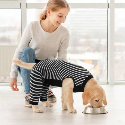 Kuoser Dog Recovery Suit with Anti Licking Rear Leg Sleeve, Black L - color: Black Strips, size: Large (Back Length: 40cm / 15.74")