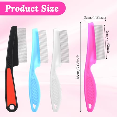 Yolev 4 Pcs Dandruff Comb - Stainless Steel Fine Tooth Comb for Dandruff, Lice, Thick, Dry, Curly Hair - Adult, Unisex - Pink, Blue, White, Black