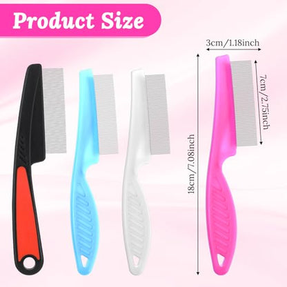 Yolev 4 Pcs Dandruff Comb - Stainless Steel Fine Tooth Comb for Dandruff, Lice, Thick, Dry, Curly Hair - Adult, Unisex - Pink, Blue, White, Black