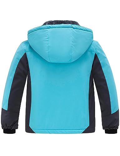 wantdo Girls Winter Ski Coat Fleece Snowboarding Jacket Waterproof 10000mm | Removable Hood, Chest Pocket, Fleece Lining, Windproof, Machine Washable - color: Light Blue, size: 10-12