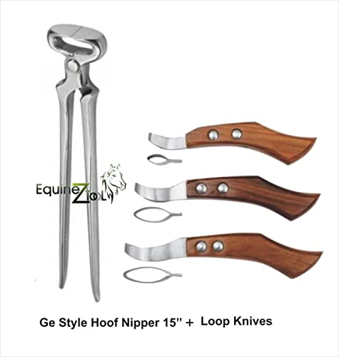 Hoof Nipper 15" Model & Farrier Loop Knives Hoof Knife Set – Heavy Duty Horse Hoof Trimming Tools, Premium Steel Farrier Nipper & Hoof Knife Kit for Professional Farriers, Equine Hoof Care