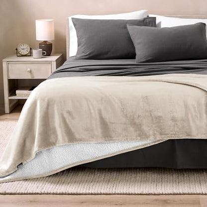 Bare Home Sherpa Fleece Blanket (Throw, Oyster) | Reversible Blanket for Bed, Sofa, and Couch, Warm & Lightweight, Fluffy & Soft - color: 10 - Oyster, size: Throw/Travel