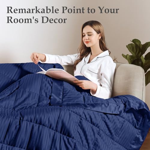 downluxe Weighted Blanket King Size, 18 lb Weighted Blanket with Glass Beads for All Season, Machine Washable Heavy Blanket (Navy, 108 X 90 Inch) - color: Navy, size: Weighted King,18lb