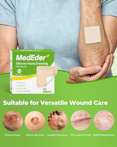 Silicone Foam Dressing 3x3 with Adhesive Border Waterproof 10 Pack - size: 3" x 3"(10 PCS)