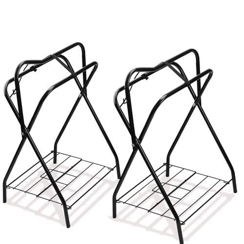 2 Pack Saddle Rack Portable Folding Horse Saddle Stand for English and Western Saddles,28" L x 19" W x 37.5" H - style: 2PCS Black