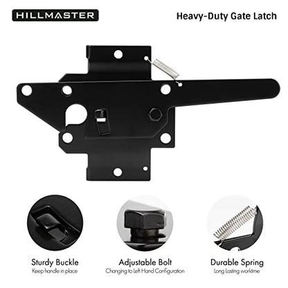 HILLMASTER Heavy Duty Self-Locking Gate Latch for Wooden Fence, Post Mount Automatic Gate Lock Gravity Door Latch Hardware for Secure Pool, Outdoor Garden, Metal Gates Vinyl Fences, Black Finish