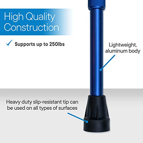 RMS Walking Cane - Adjustable Walking Stick - Lightweight Aluminum Offset Cane with Ergonomic Handle and Wrist Strap - Ideal Daily Living Aid for Limited Mobility - color: Blue