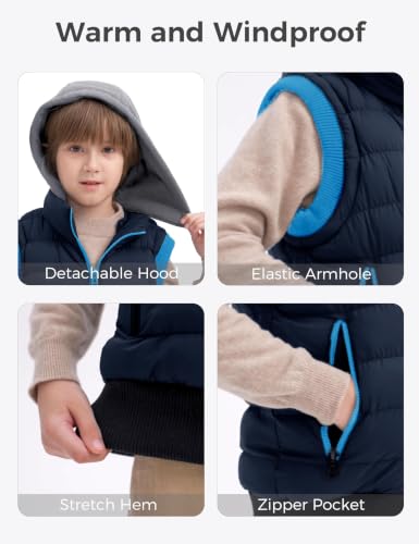 wantdo Boys' Puffer Vest Waterproof Sleeveless Winter Coat with Zip Pockets - color: Navy, size: 6-7