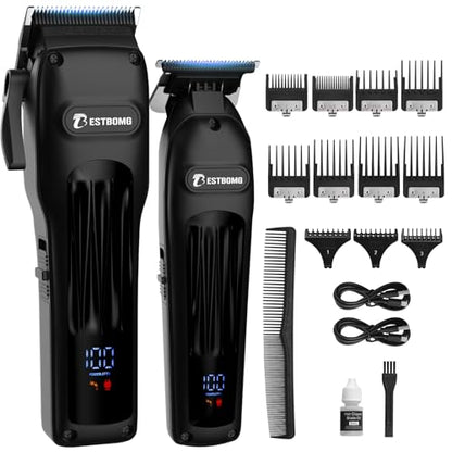 BESTBOMG® Professional Hair Clippers for Men, Clipper & Trimmer Set, Black - color: Black