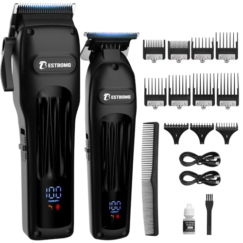 BESTBOMG® Professional Hair Clippers for Men, Clipper & Trimmer Set, Black - color: Black