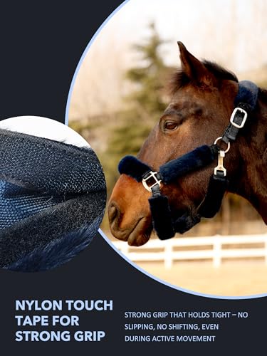 Harrison Howard Fleece Halter Covers for Horses, Set of 9, Prevent Hair Loss Pressure Marks, Padded Horse Halter Fleece Set Trypan Blue - color: Trypan Blue